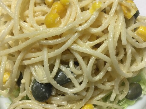 黒枝豆とトウモロコシのスパゲティサラダのチーズ風味